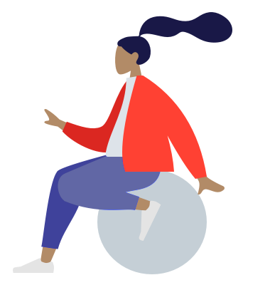 Vector image of female sitting on a light grey ball