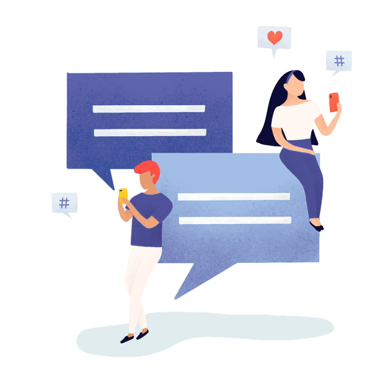 Vector image of 2 people using phone for messaging